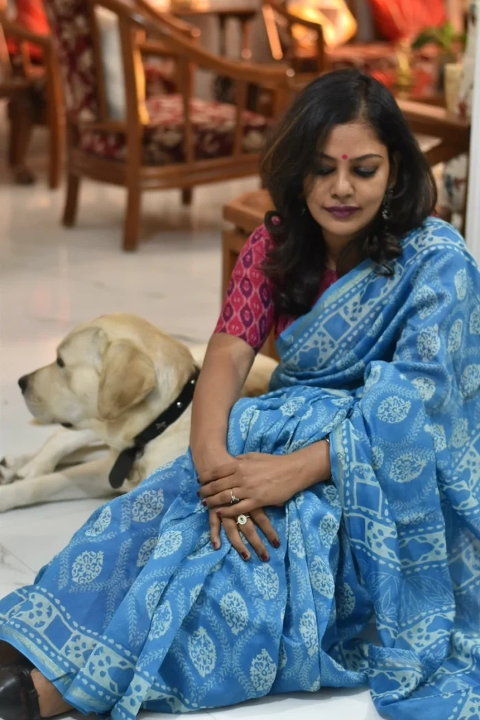 Blue chanderi saree