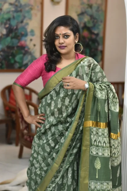 Green_Leafy_Chanderi_Block_Print_Saree_SACHGR001_featured