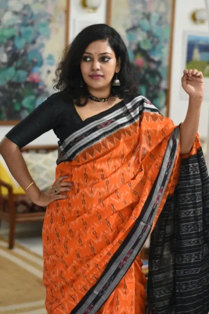 Orange_Sambalpuri_ikkat_Saree_SAIKOR001_featured